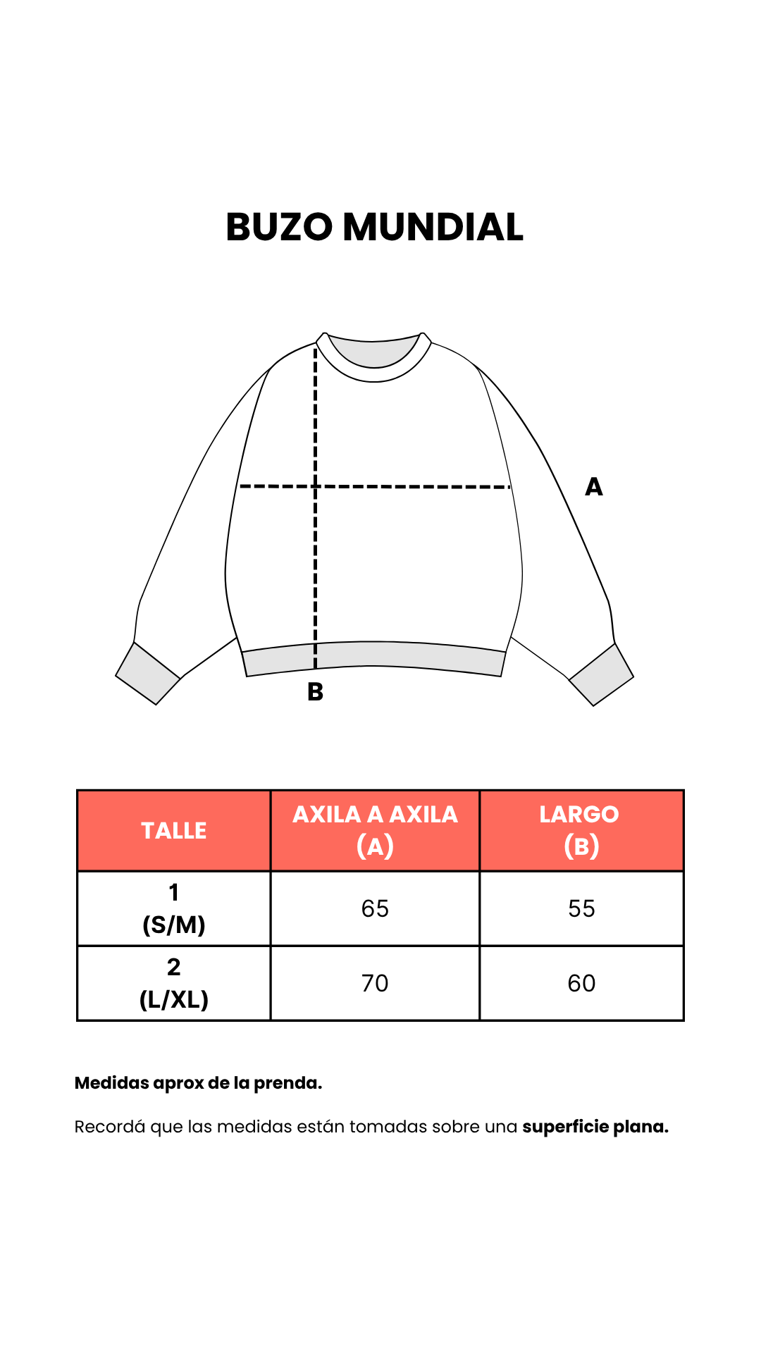 Tabla de talles Buzo Mundial
